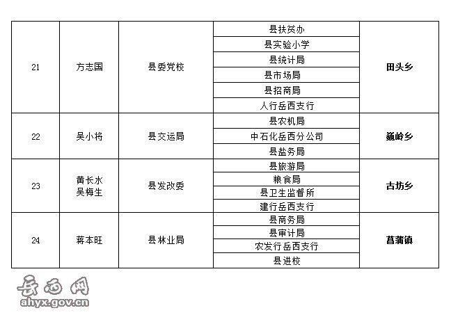 岳西县“三清”工作队一览表